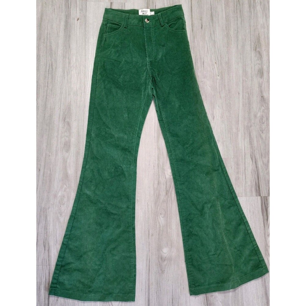 Princess Polly Nadia Corduroy Flare Pant US 0 Green Solid High Rise NEW